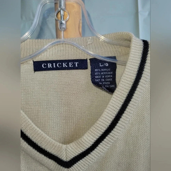 Cricket Vest Tan with Grey, Black and White Stripes Large - Picture 2 of 6